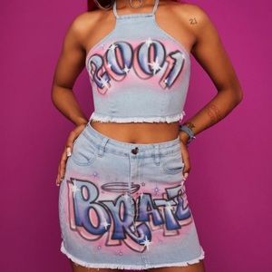 SALE rare bratz airbrush graffiti denim skirt